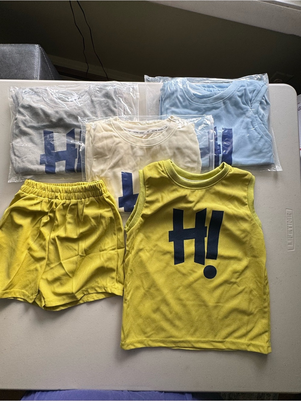 Kids Yellow Hi! Graphic Matching Tank & Shorts Set - Unbranded